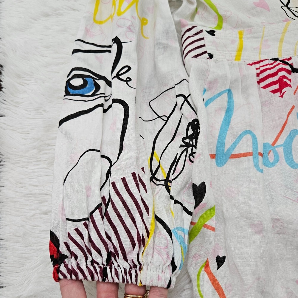 Mackenziemode Sz 8 Abstract Art to Wear Button Up Linen Blend Maxi Dress - Picture 8 of 12